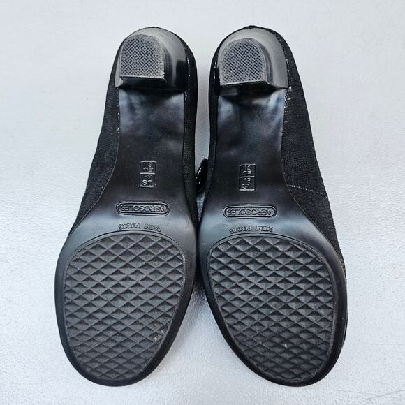 MaryJane Pumps Aerosoles Role Through Size 8.5 Black Shimmer Reptile Scale Heels - Picture 10 of 12